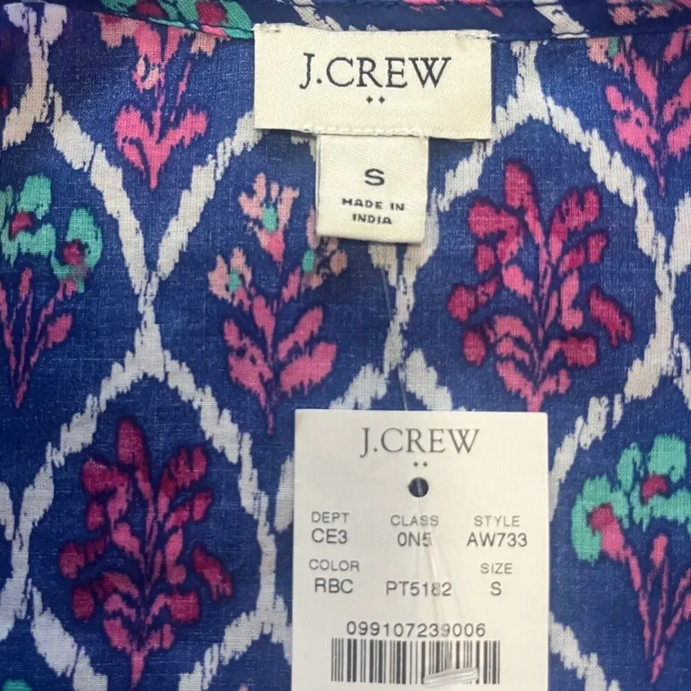 J Crew Floral Multicolor Dress Womens Size Small Tassel Neck 3/4 Sleeve Beachy
